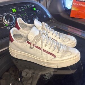 Salvatore Ferragamo White Leather Sneakers with Red Accents